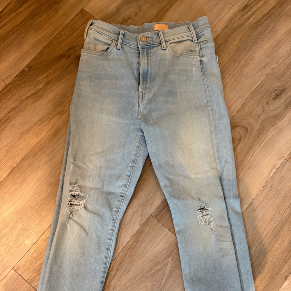 Mother the hustler ankle fray Distressed Light Blue Jeans